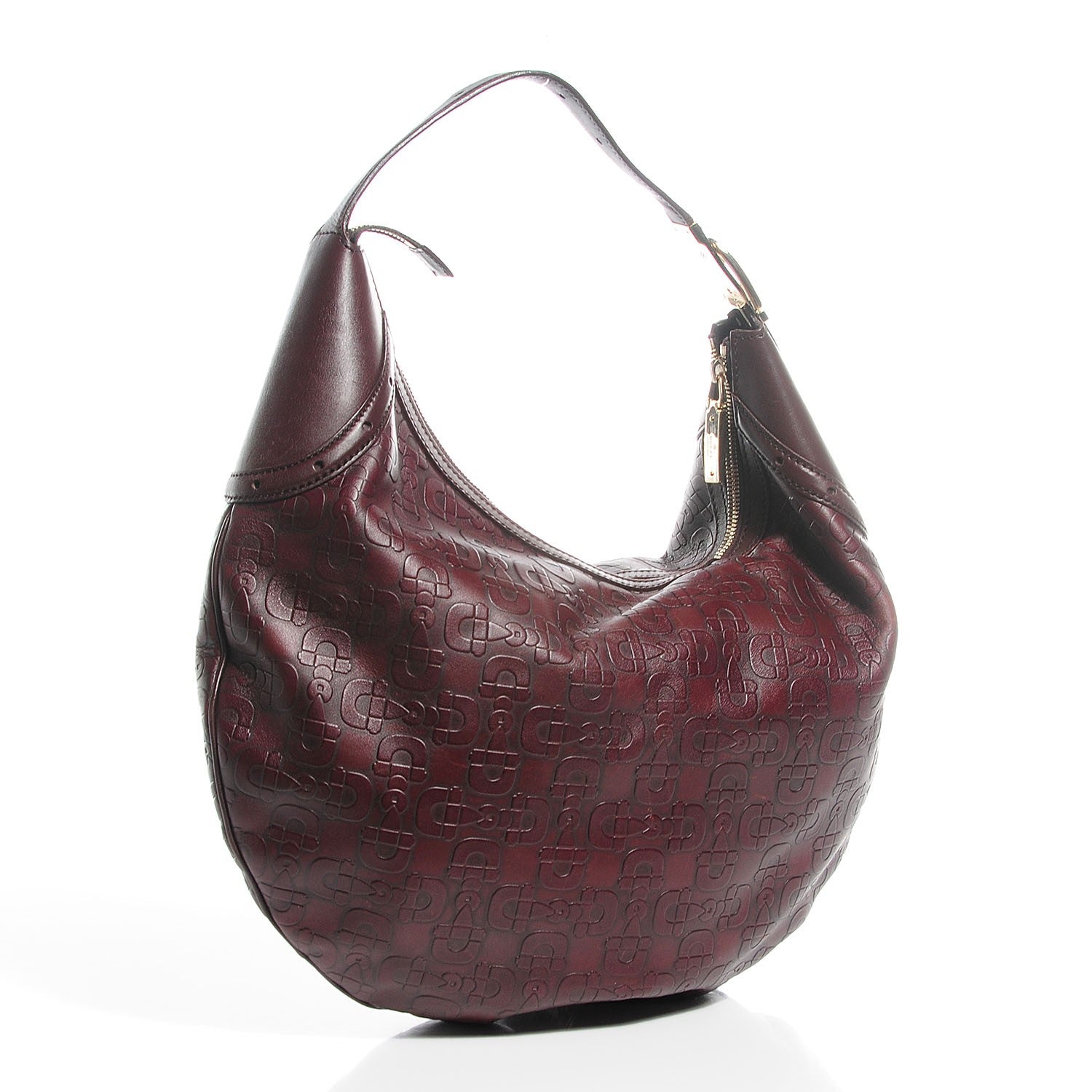 Gucci Calfskin Horsebit Embossed Glam Hobo Burgundy 3 of 7