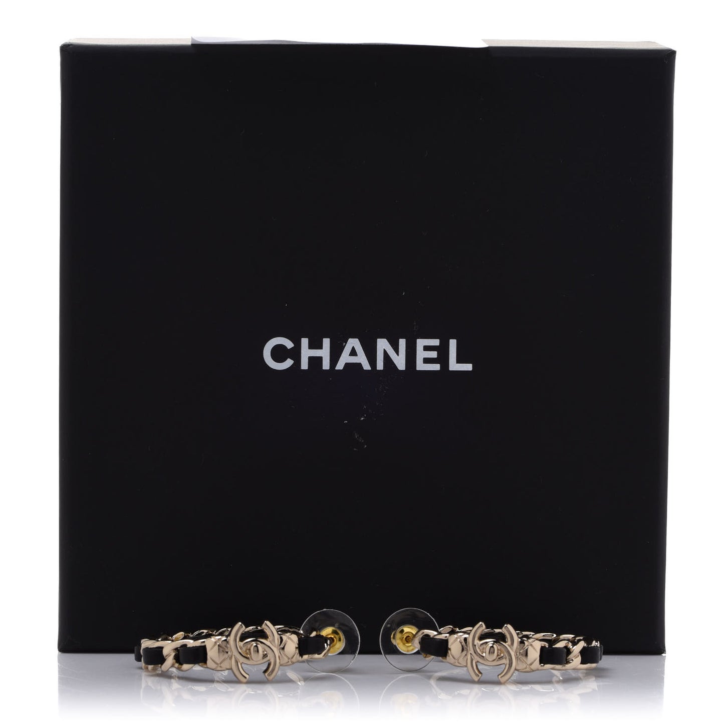 Lambskin CC Turnlock Chain Hoop Earrings Gold Black