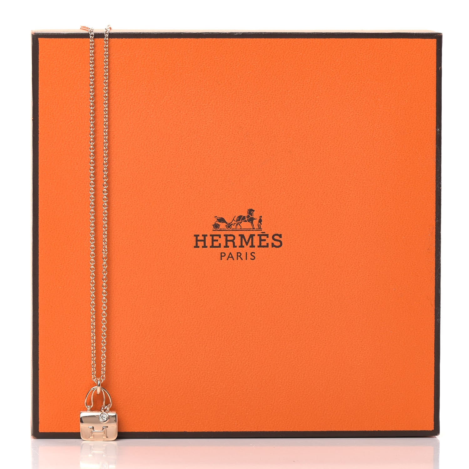 Hermes 18K Rose Gold Diamond Constance Amulettes Charm Pendant Necklace 6 of 6