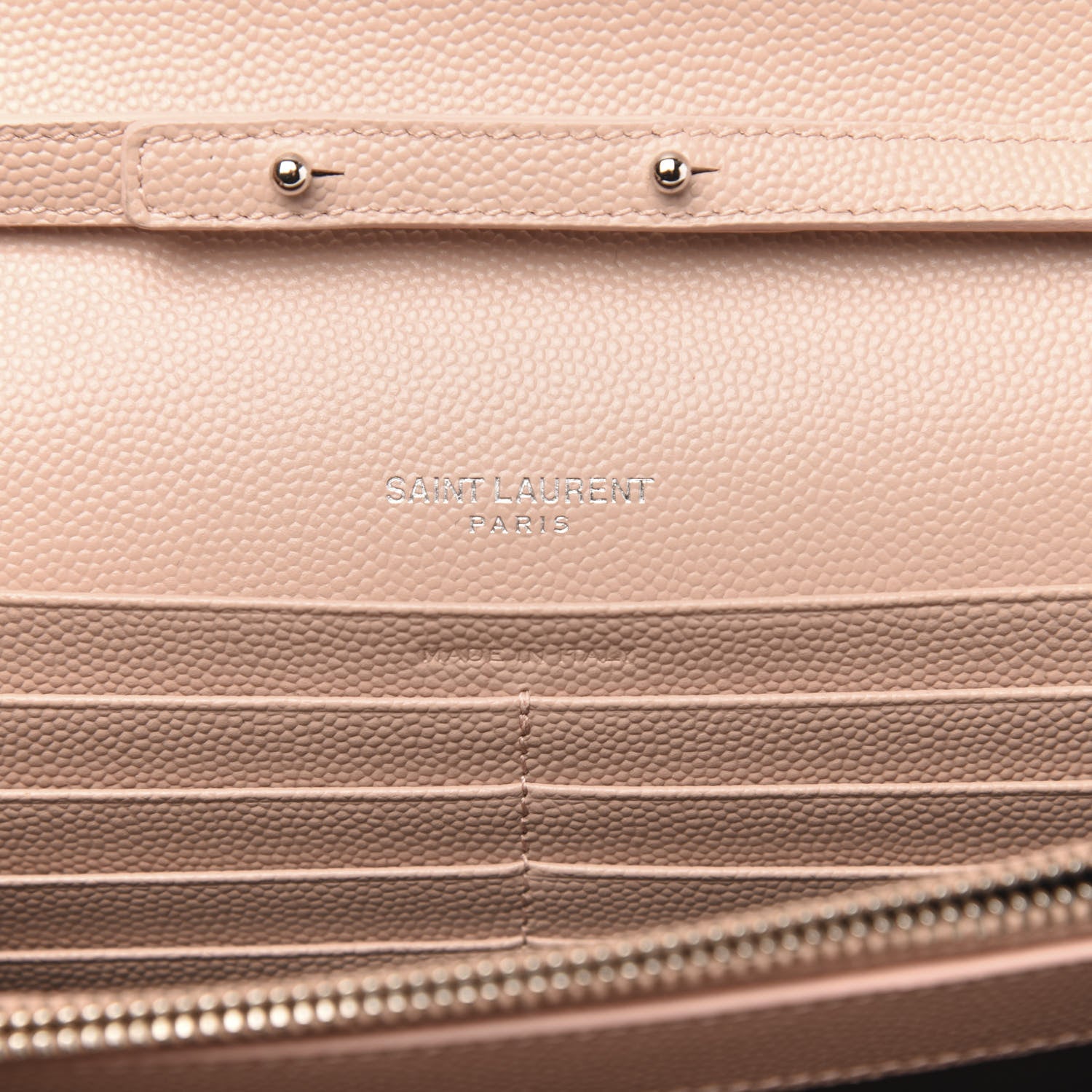 Saint Laurent Grain De Poudre Matelasse Chevron Monogram Chain Wallet Pale Pink 6 of 11