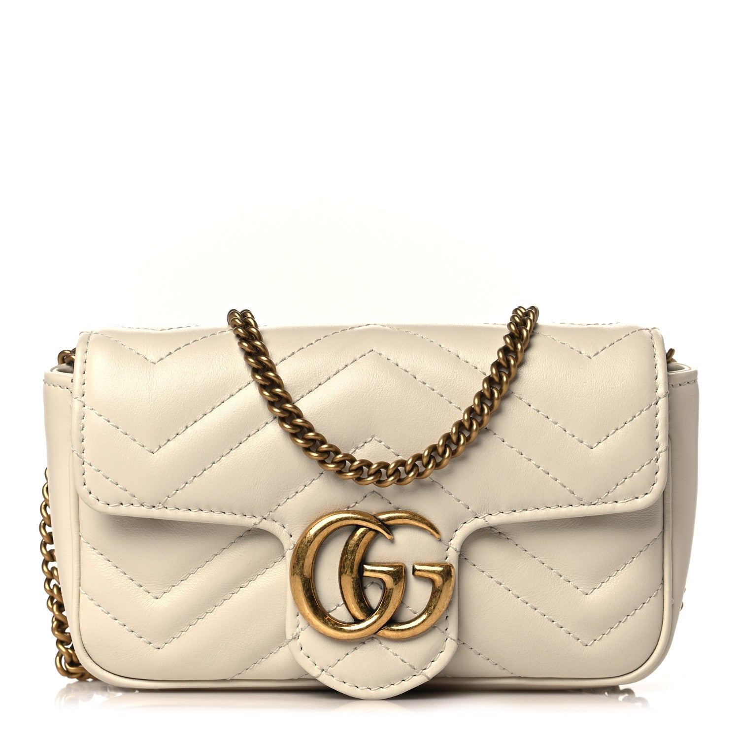 Gucci Calfskin Matelasse Super Mini GG Marmont Shoulder Bag White 1 of 10