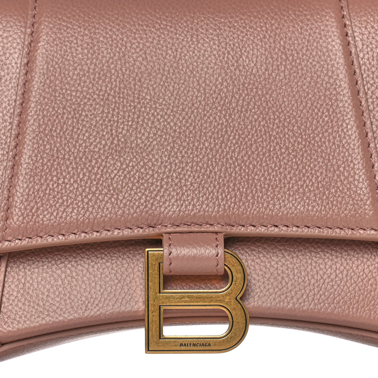 Grained Calfskin Small Hourglass Top Handle Bag Nude Beige