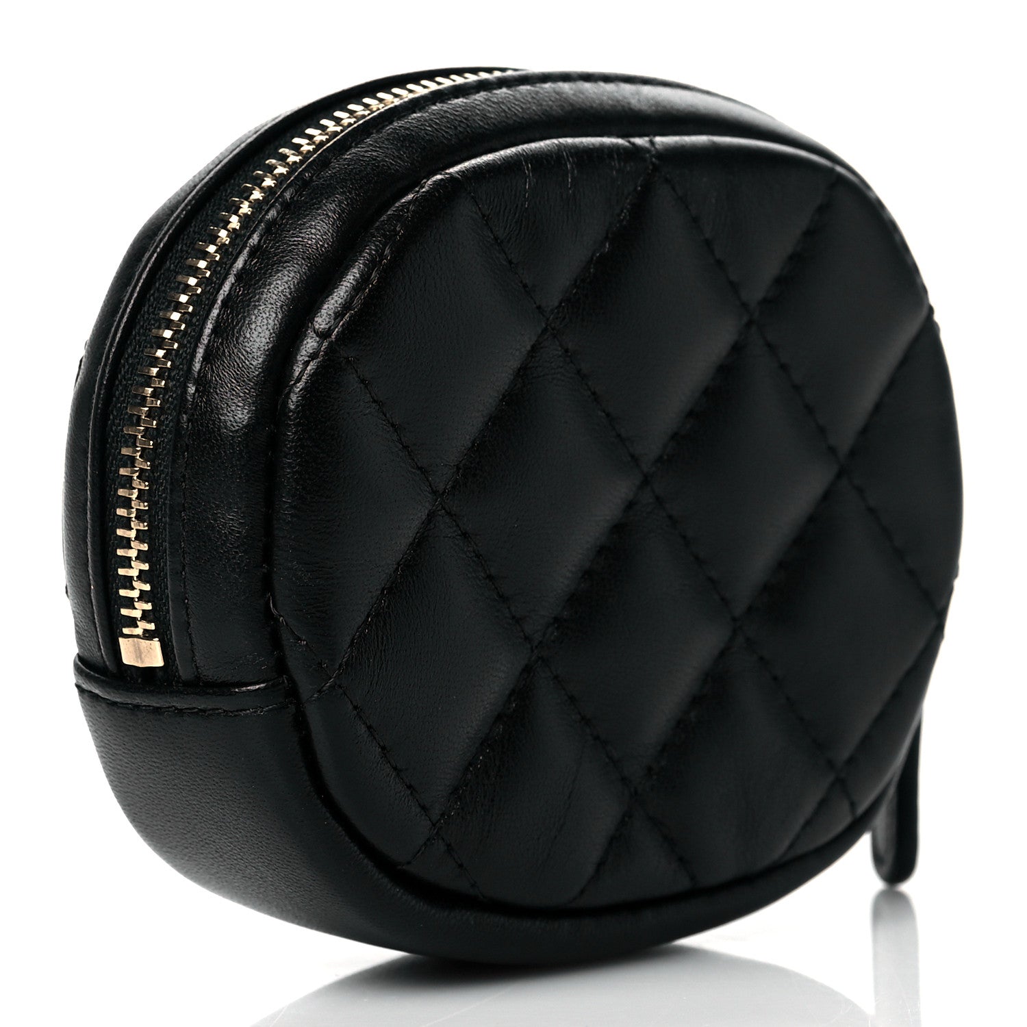 Chanel Lambskin Enamel Quilted Zip Around Classic Coin Purse Black 3 of 9