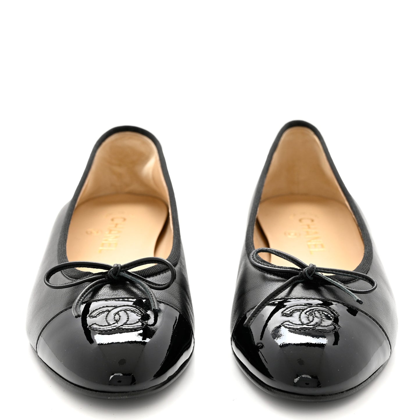 Lambskin Patent Cap Toe Ballerina Flats 41 Black