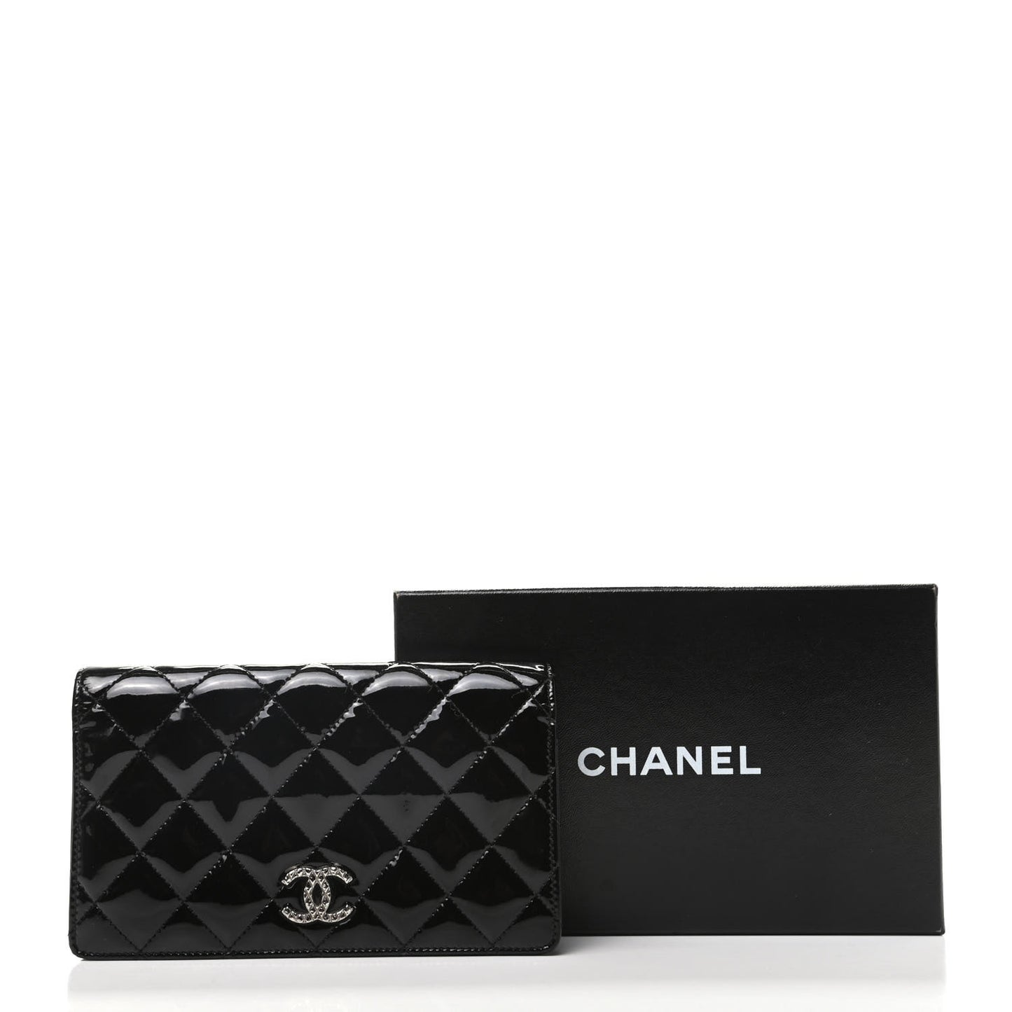 Patent Quilted Brilliant Yen Wallet Black