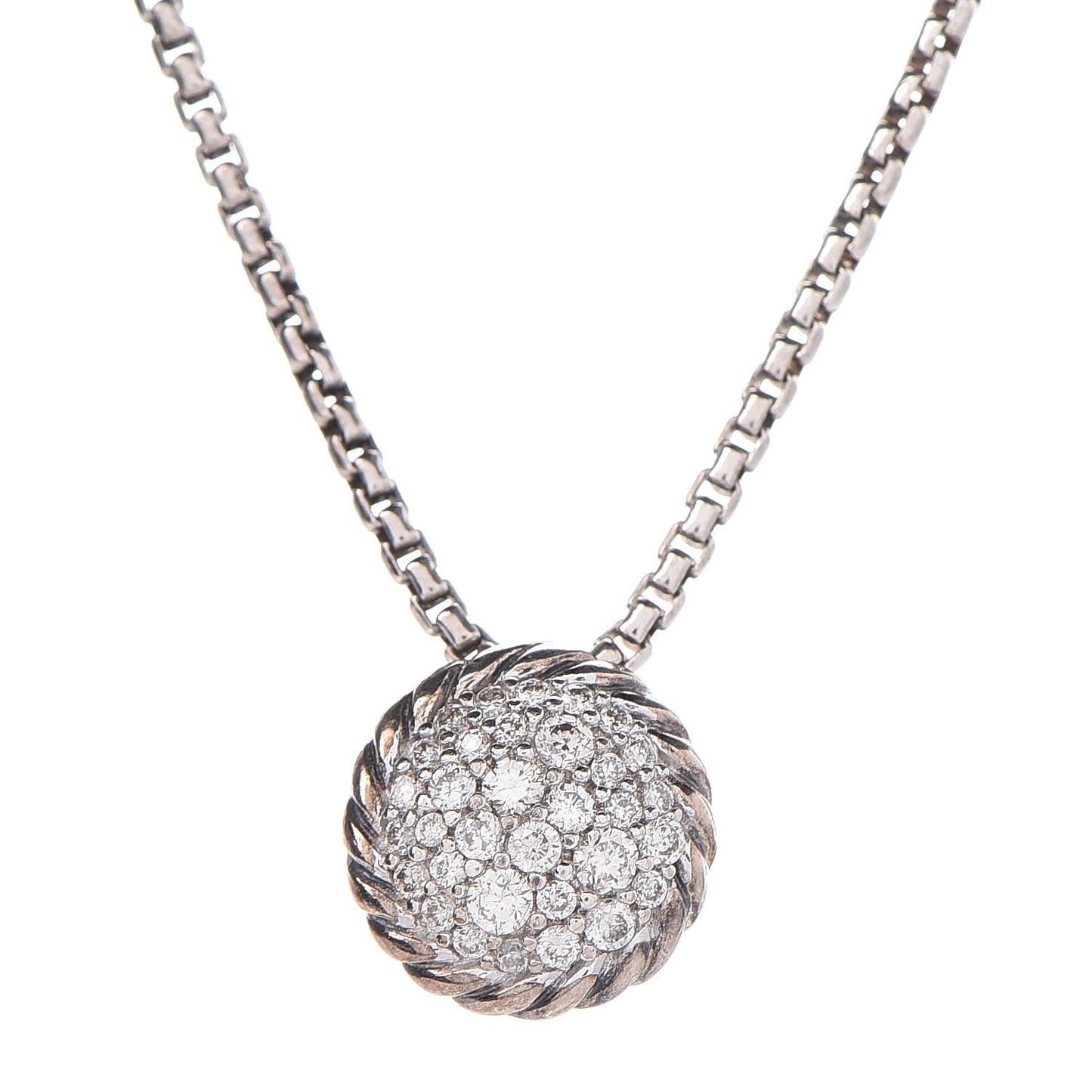Sterling Silver Diamond 8mm Petite Chatelaine Pave Pendant Necklace
