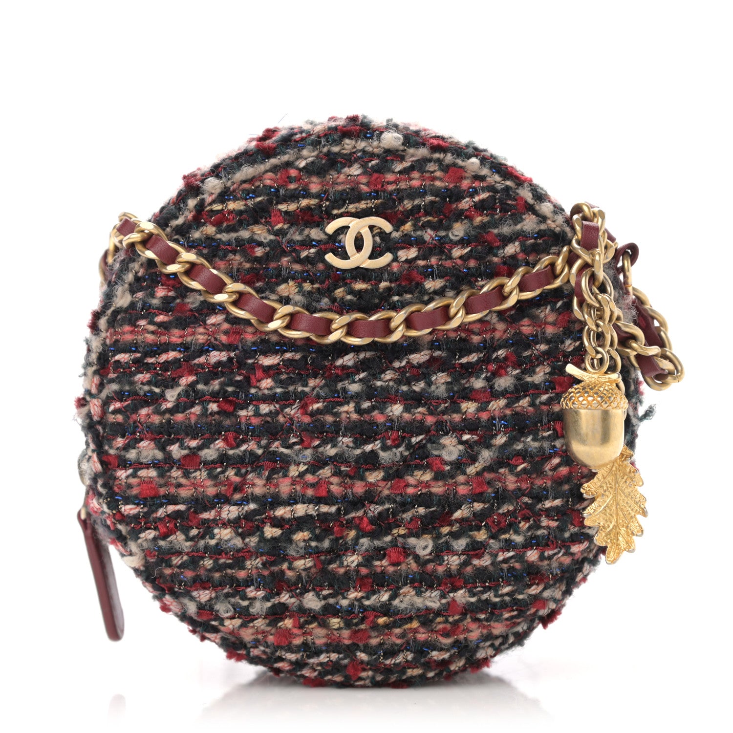 Chanel Tweed Quilted Round Clutch With Chain Red 1 of 11