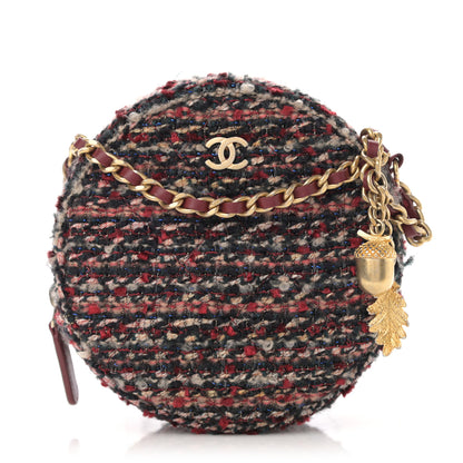 Chanel Tweed Quilted Round Clutch With Chain Red 1 of 11