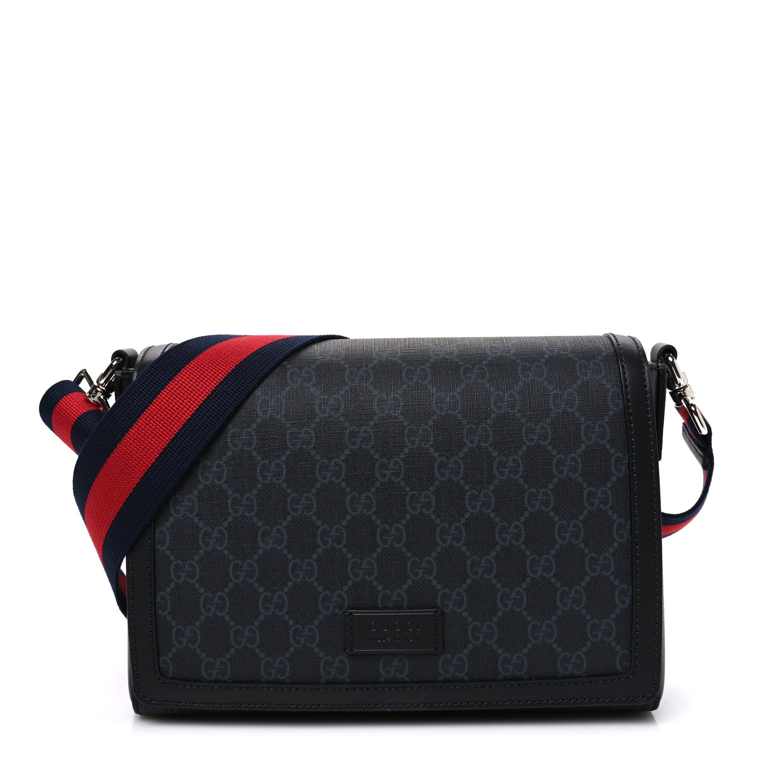 Gucci GG Supreme Monogram Appia Calfskin Web Crossbody Bag Black Grey 1 of 10