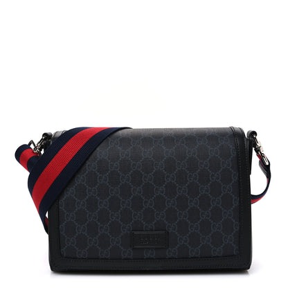 Gucci GG Supreme Monogram Appia Calfskin Web Crossbody Bag Black Grey 1 of 10