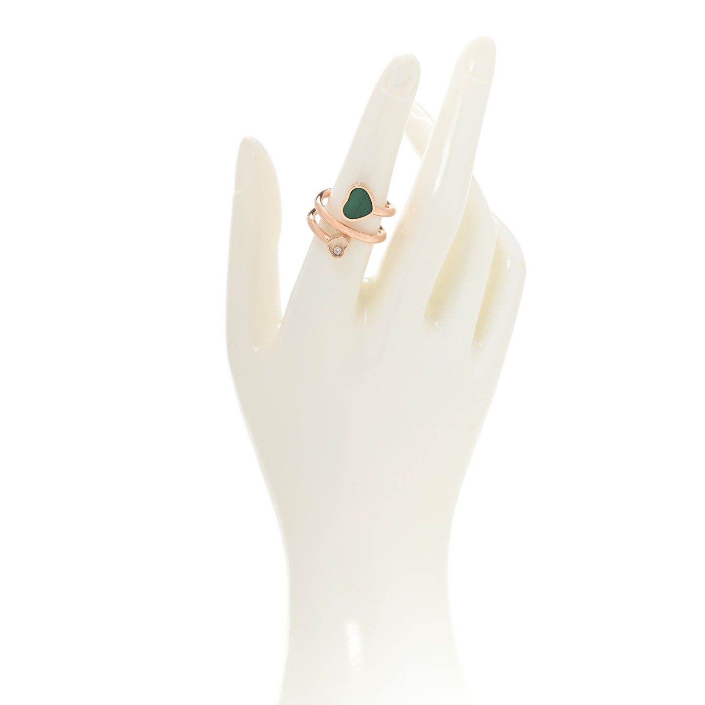 18K Rose Gold Diamond Malachite Happy Hearts Twist Ring 52 6