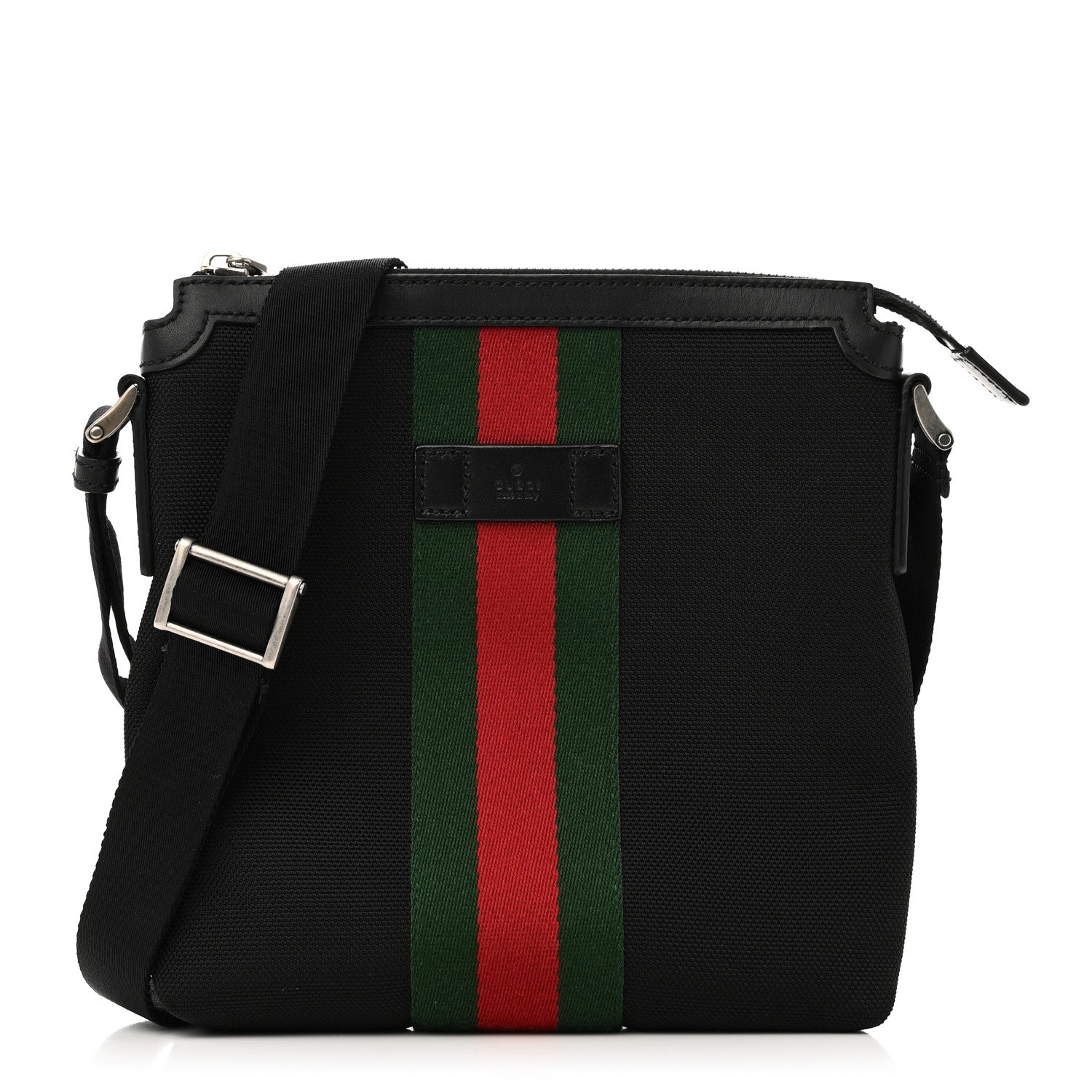 Gucci Techno Canvas Selleria Calfskin Web Small Flat Messenger Bag Black 1 of 10