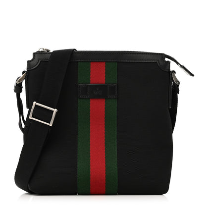 Gucci Techno Canvas Selleria Calfskin Web Small Flat Messenger Bag Black 1 of 10