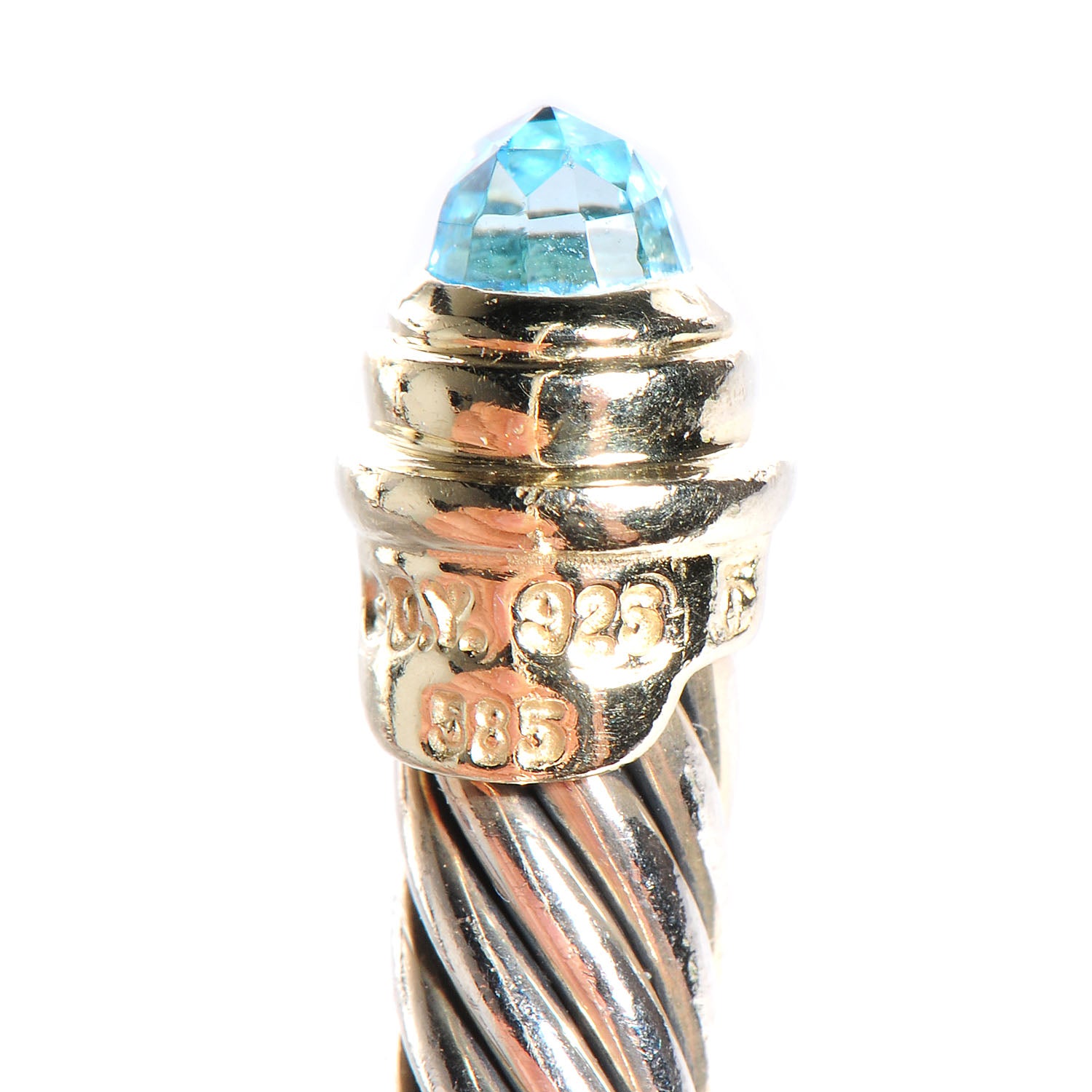 David Yurman Sterling Silver 14K Yellow Gold Blue Topaz 5mm Cable Classics Petite Color Bracelet 4 of 5