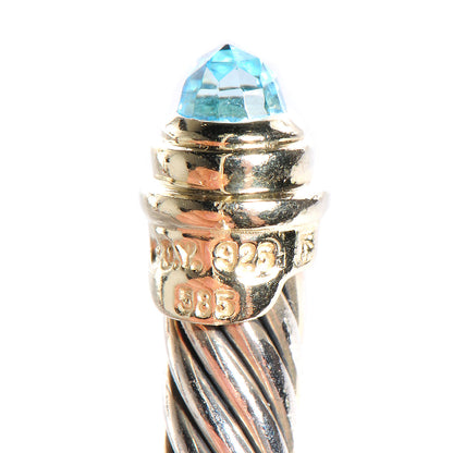 David Yurman Sterling Silver 14K Yellow Gold Blue Topaz 5mm Cable Classics Petite Color Bracelet 4 of 5
