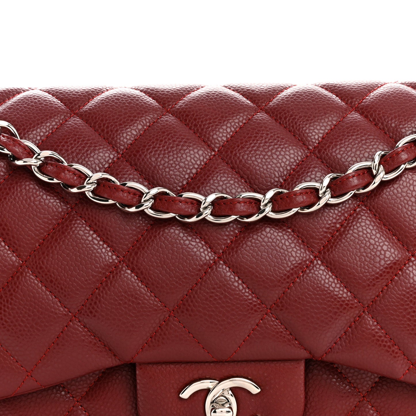 Caviar Quilted Jumbo Double Flap Dark Red