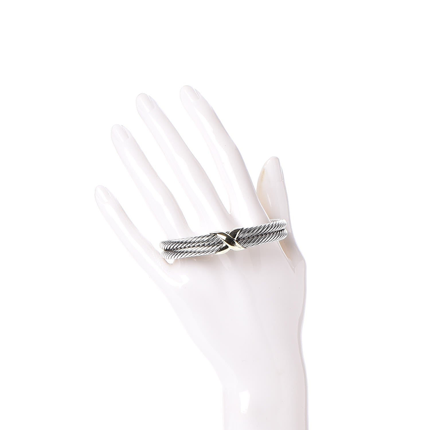David Yurman Sterling Silver 14K Yellow Gold 10mm X Double Cable Bracelet 2 of 5