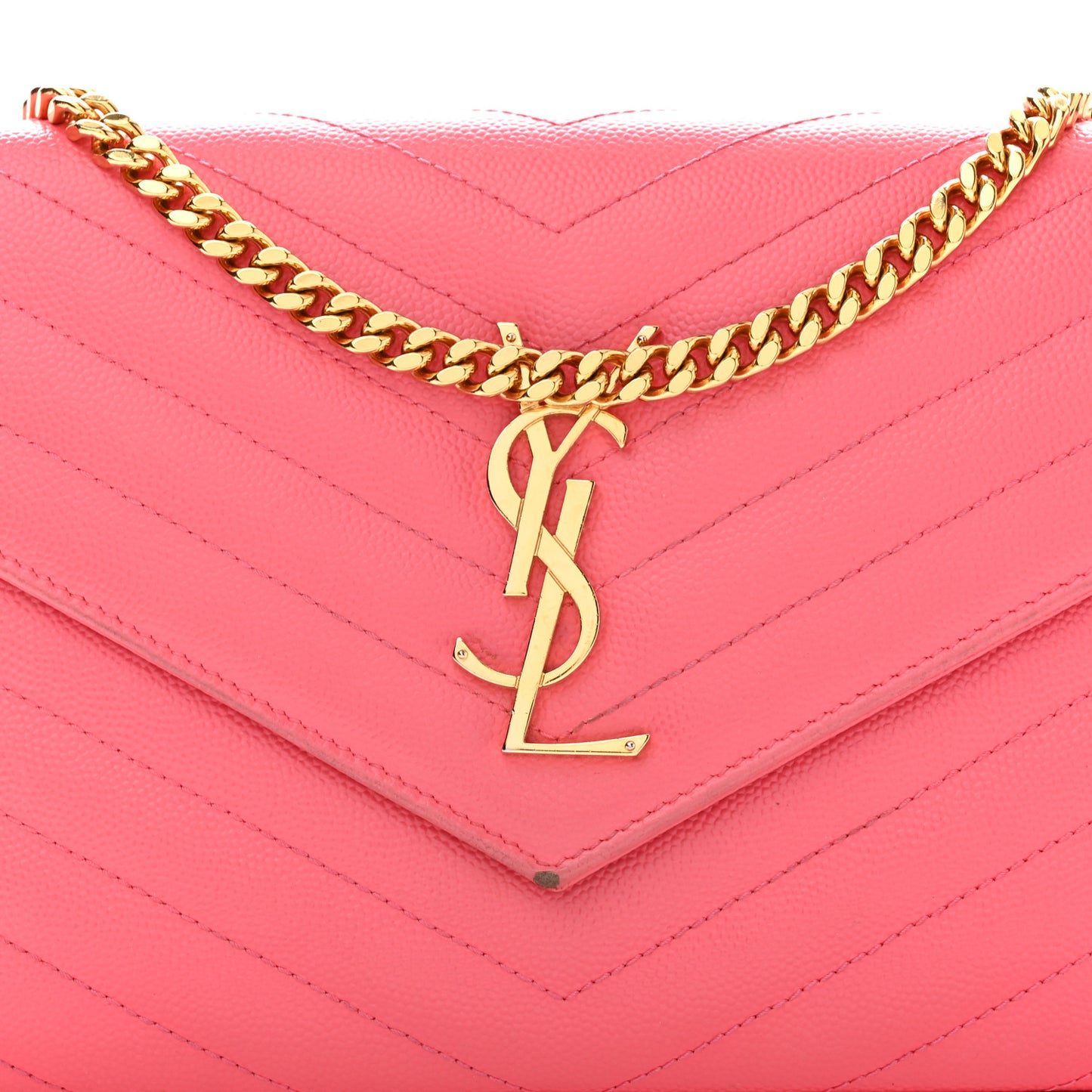 Grain De Poudre Matelasse Chevron Monogram Chain Wallet Rose Clair