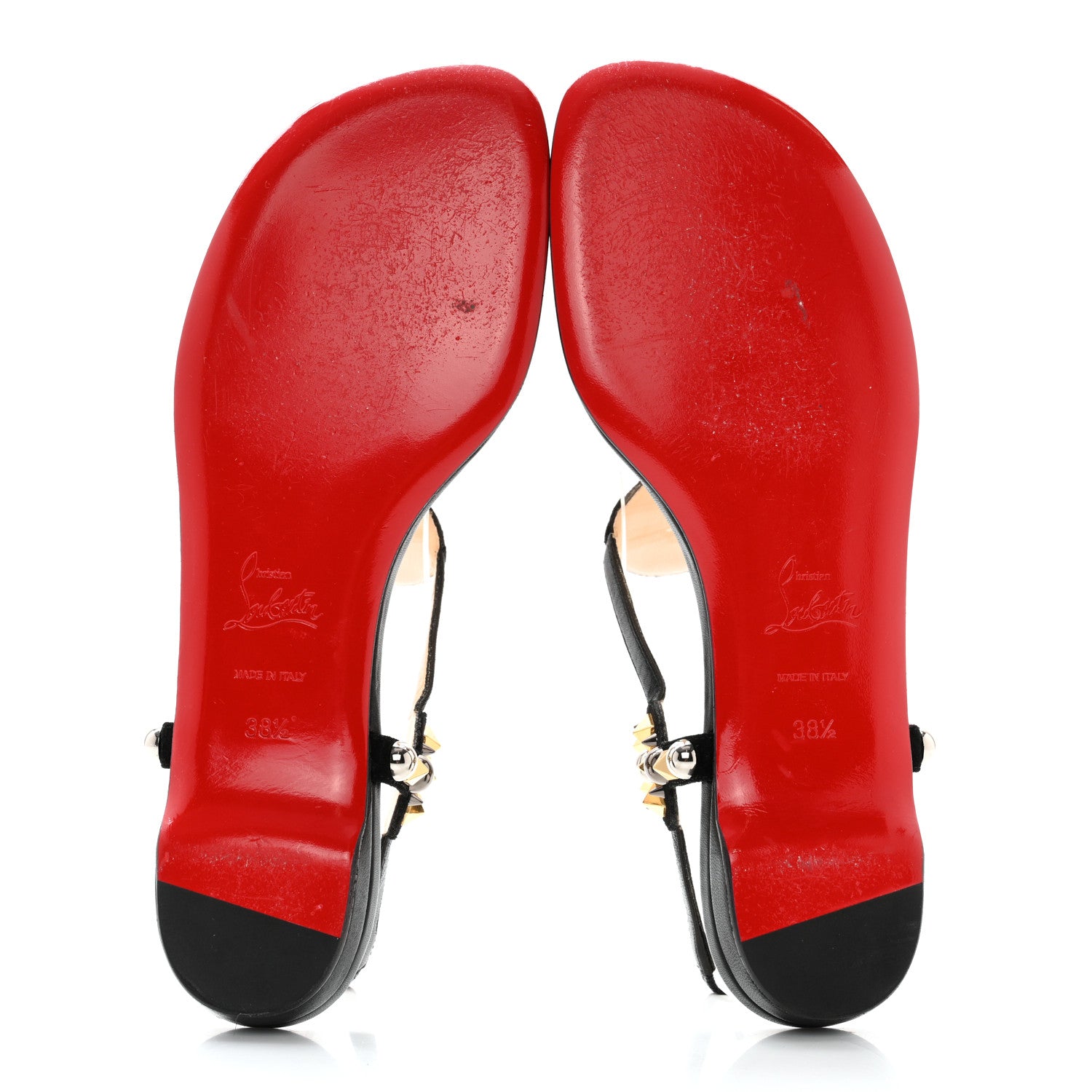 Christian Louboutin Nappa Studded Kaleitop T-Strap Sandals 38.5 Black 5 of 7
