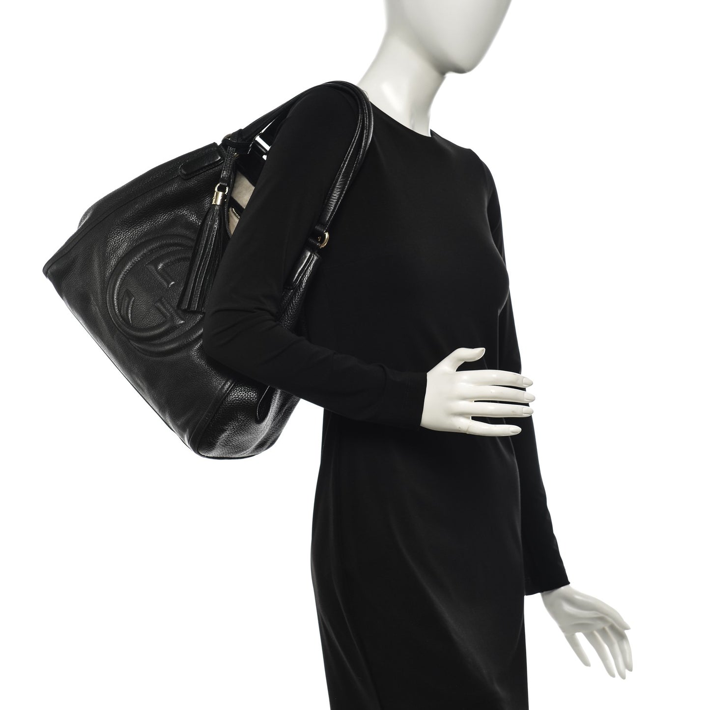Pebbled Calfskin Medium Soho Shoulder Bag Black