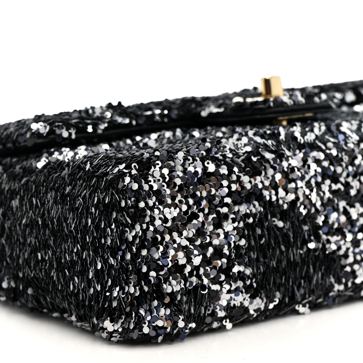Chanel Sequin Quilted Small Single Flap Black White Grey 9 of 11