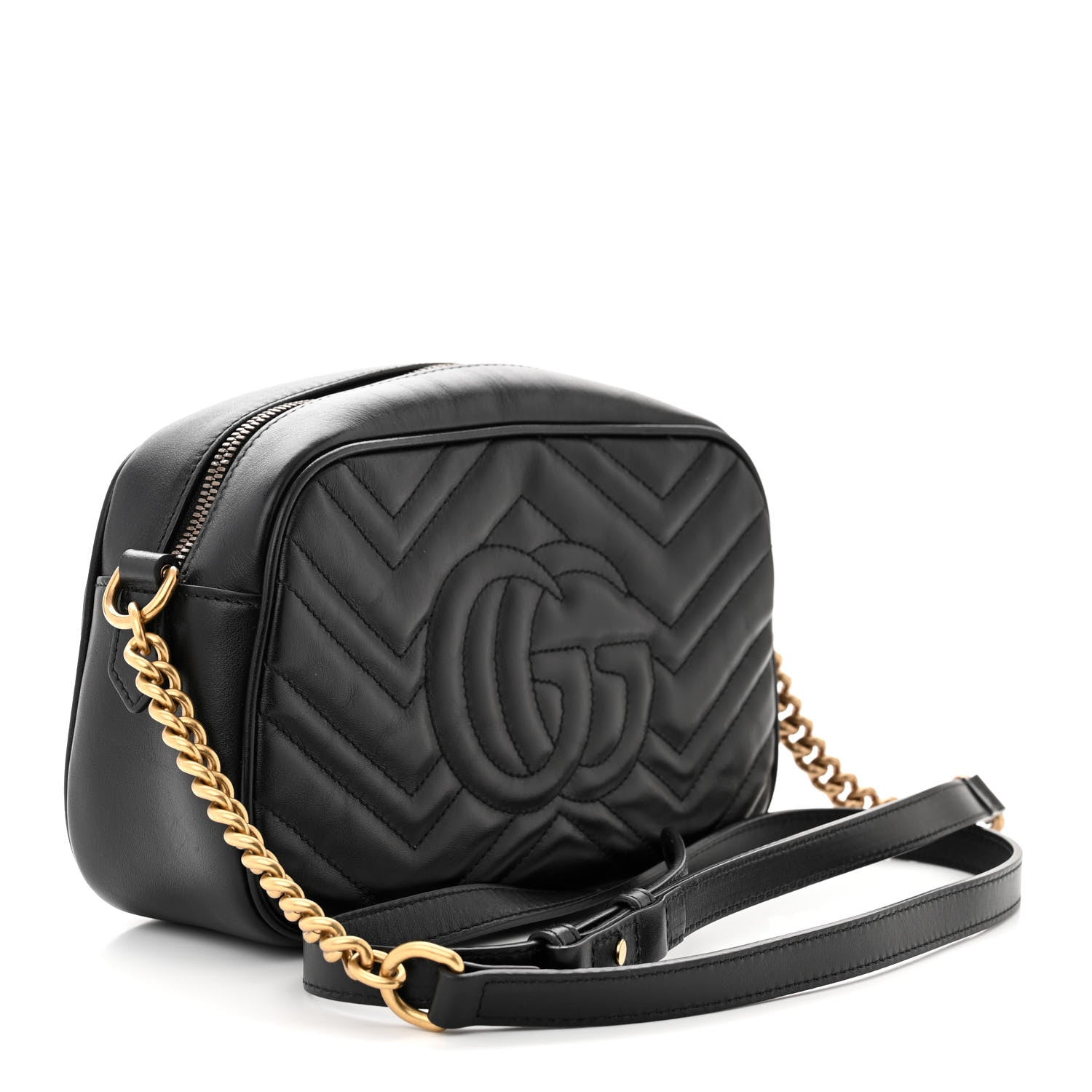 Gucci Calfskin Matelasse Small GG Marmont Chain Shoulder Bag Black 3 of 14
