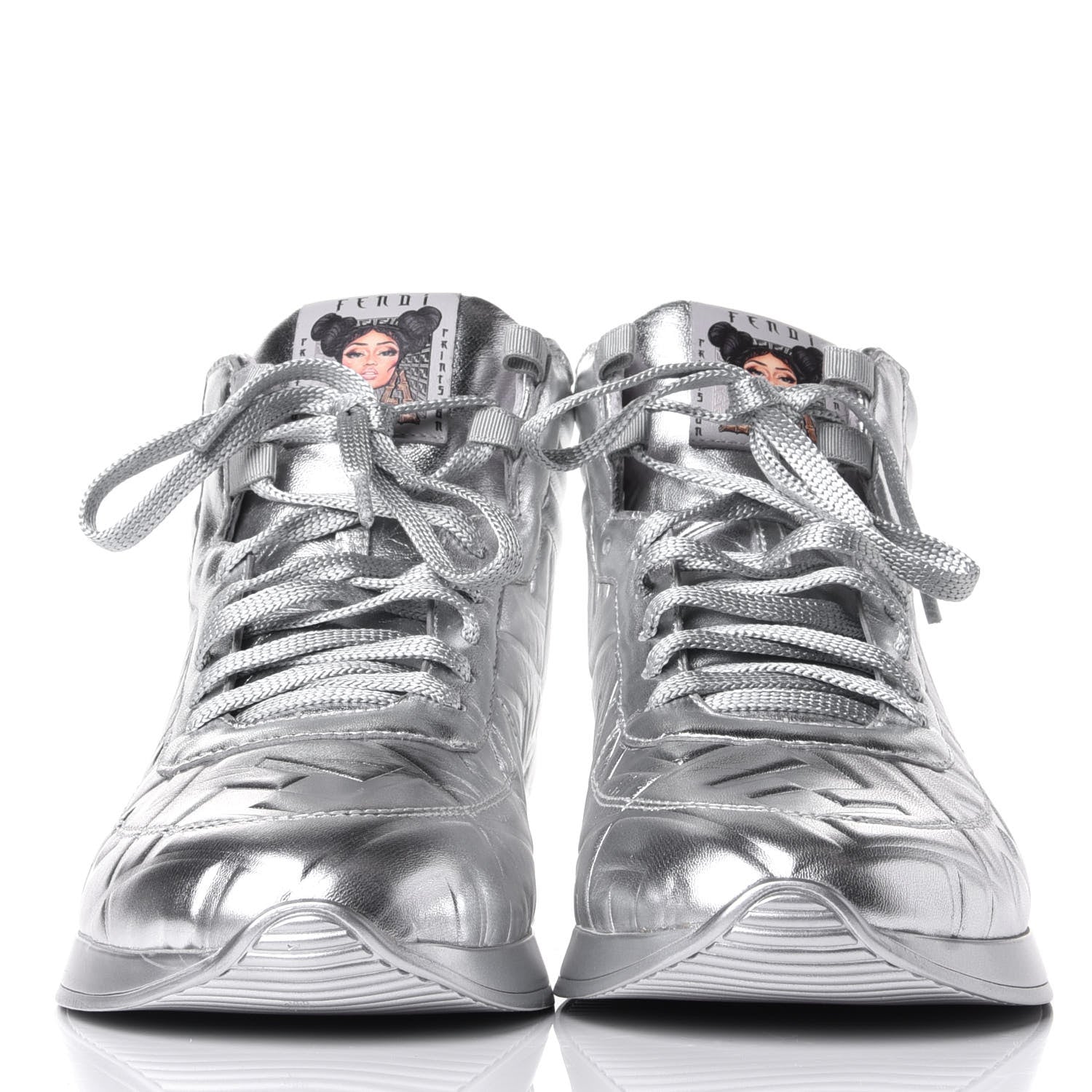 Fendi X NICKI MINAJ Metallic Nappa Macro FF Embossed Prints On High Top Sneakers 39 Silver 2 of 11