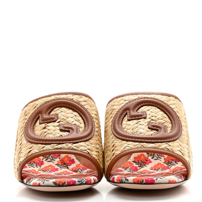 Gucci Raffia Malaga Kid Interlocking G Sandals 39.5 Natural 2 of 9
