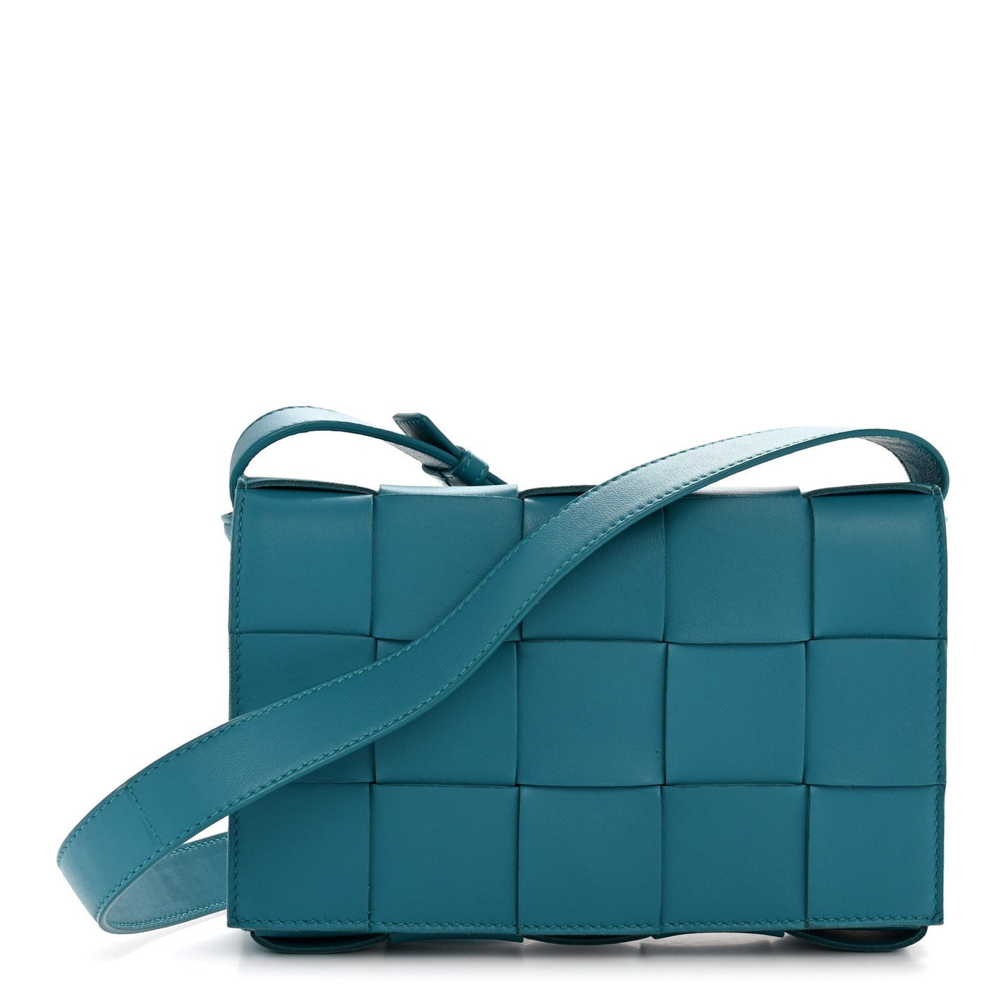 Lambskin Maxi Intreccio Small Cassette Crossbody Bag Petrol Blue
