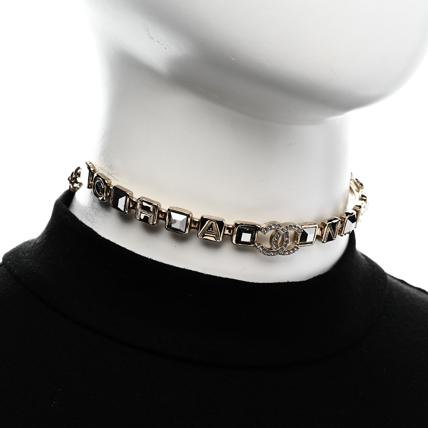 Chanel Baguette Crystal Logo CC Choker Necklace Gold 2 of 5