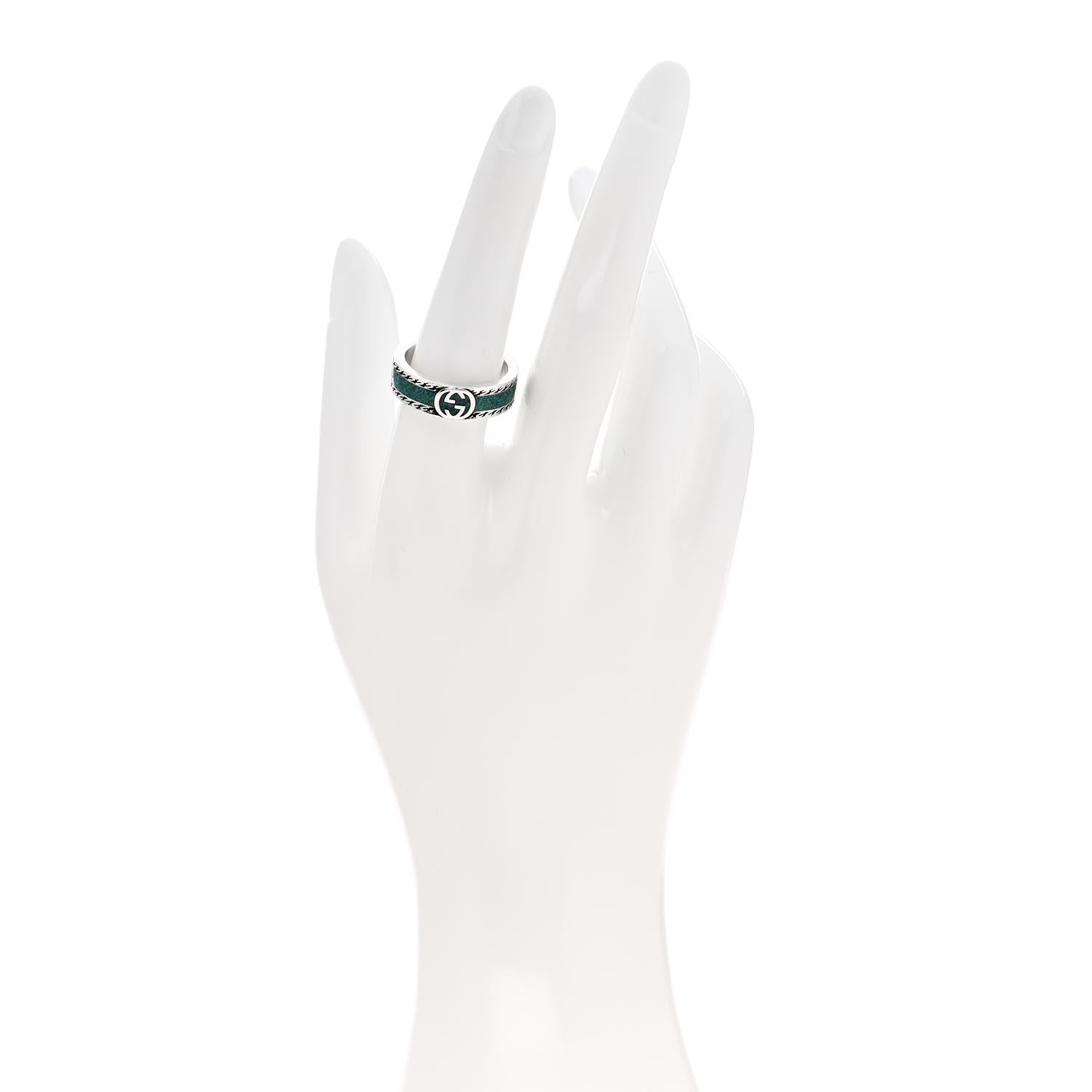 Gucci Sterling Silver Resin Interlocking G Ring 57 8 Turquoise 2 of 7