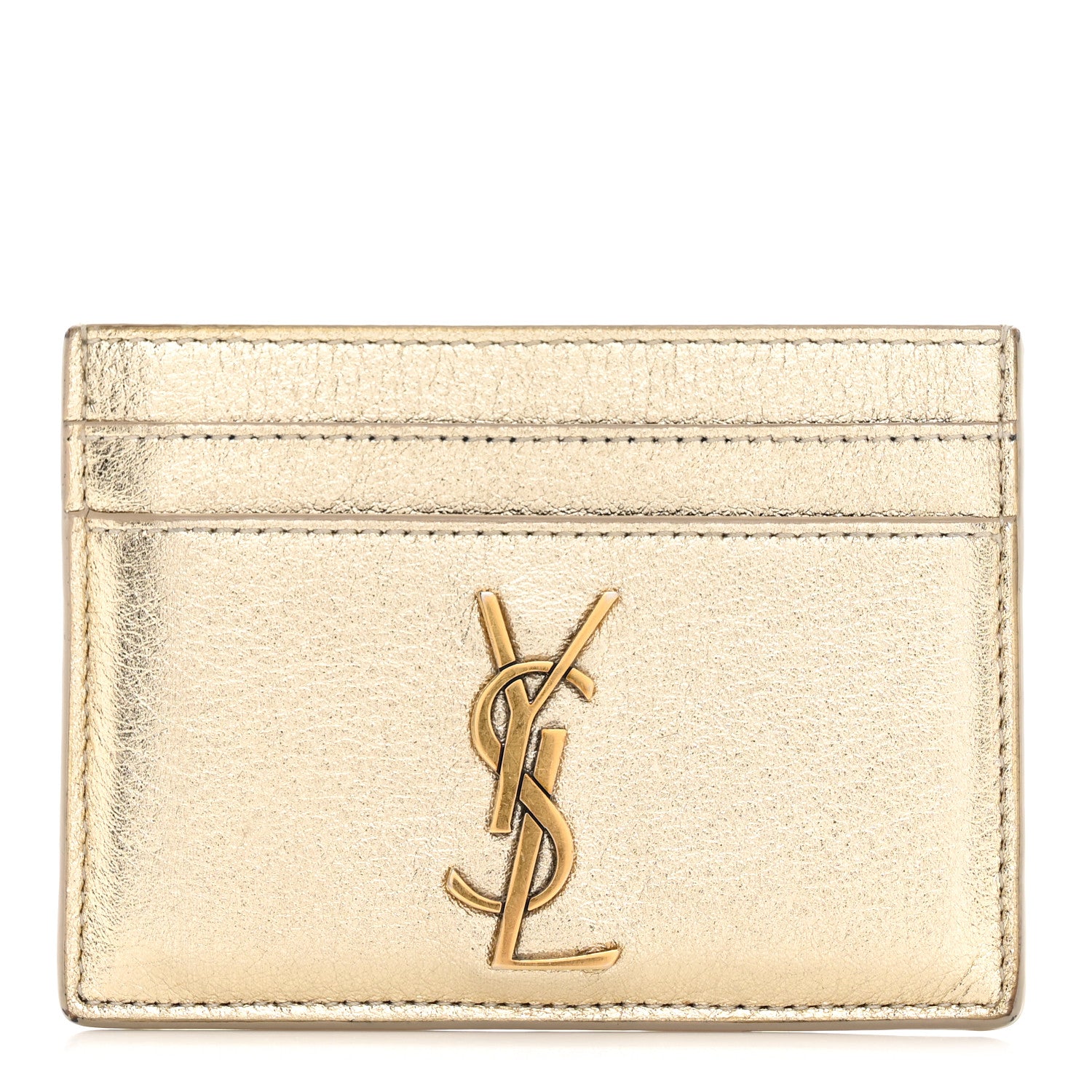 Saint Laurent Metallic Calfskin Monogram Credit Card Case Gold 1 of 10