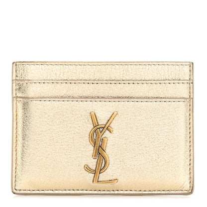 Saint Laurent Metallic Calfskin Monogram Credit Card Case Gold 1 of 10