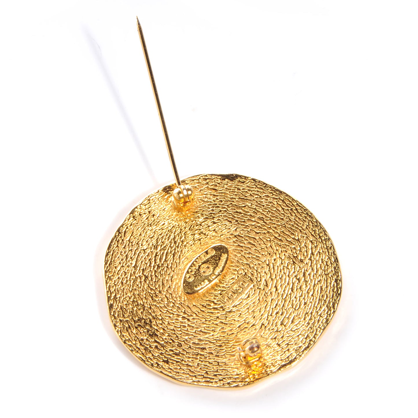 Hammered Cambon Coin Brooch Gold