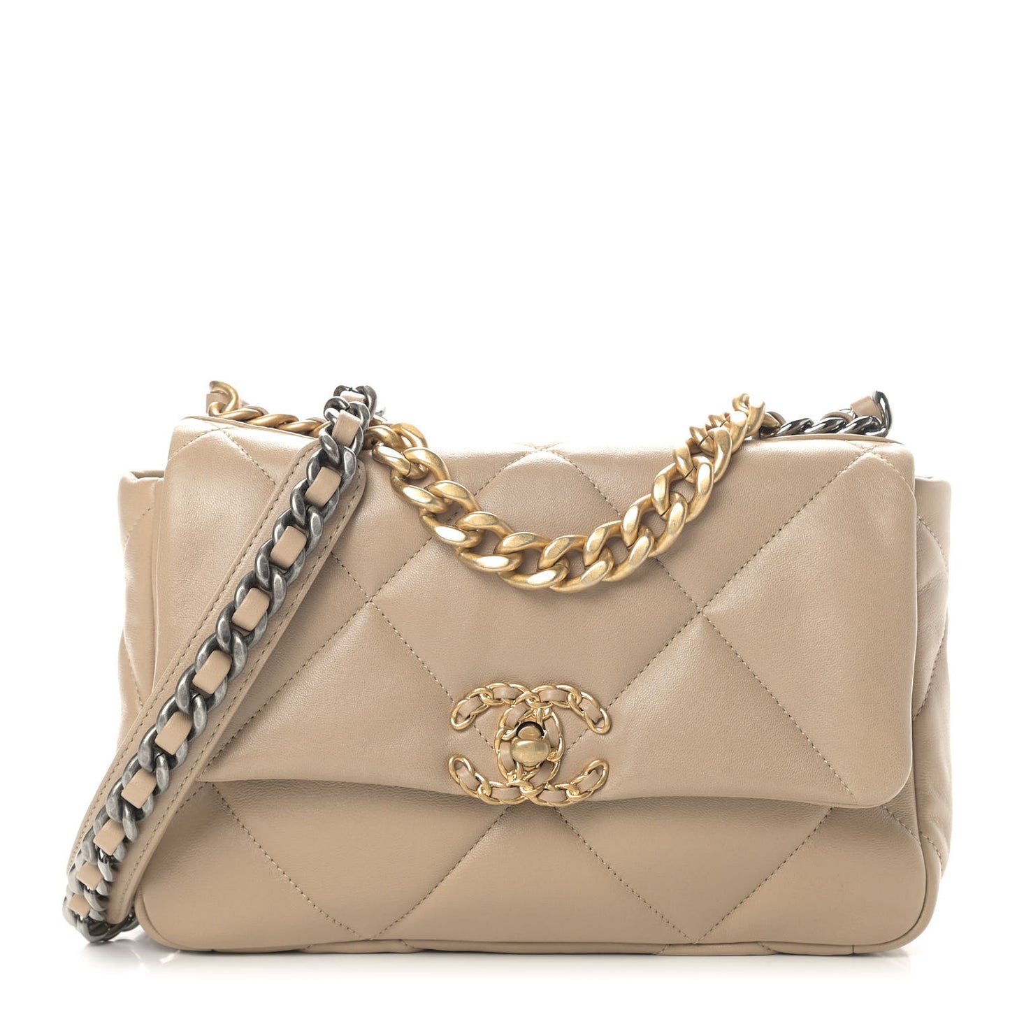 Lambskin Quilted Medium Chanel 19 Flap Dark Beige