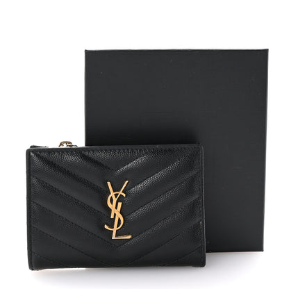 Saint Laurent Grain De Poudre Matelasse Chevron Monogram Zipped Two-Part Wallet Black 7 of 7