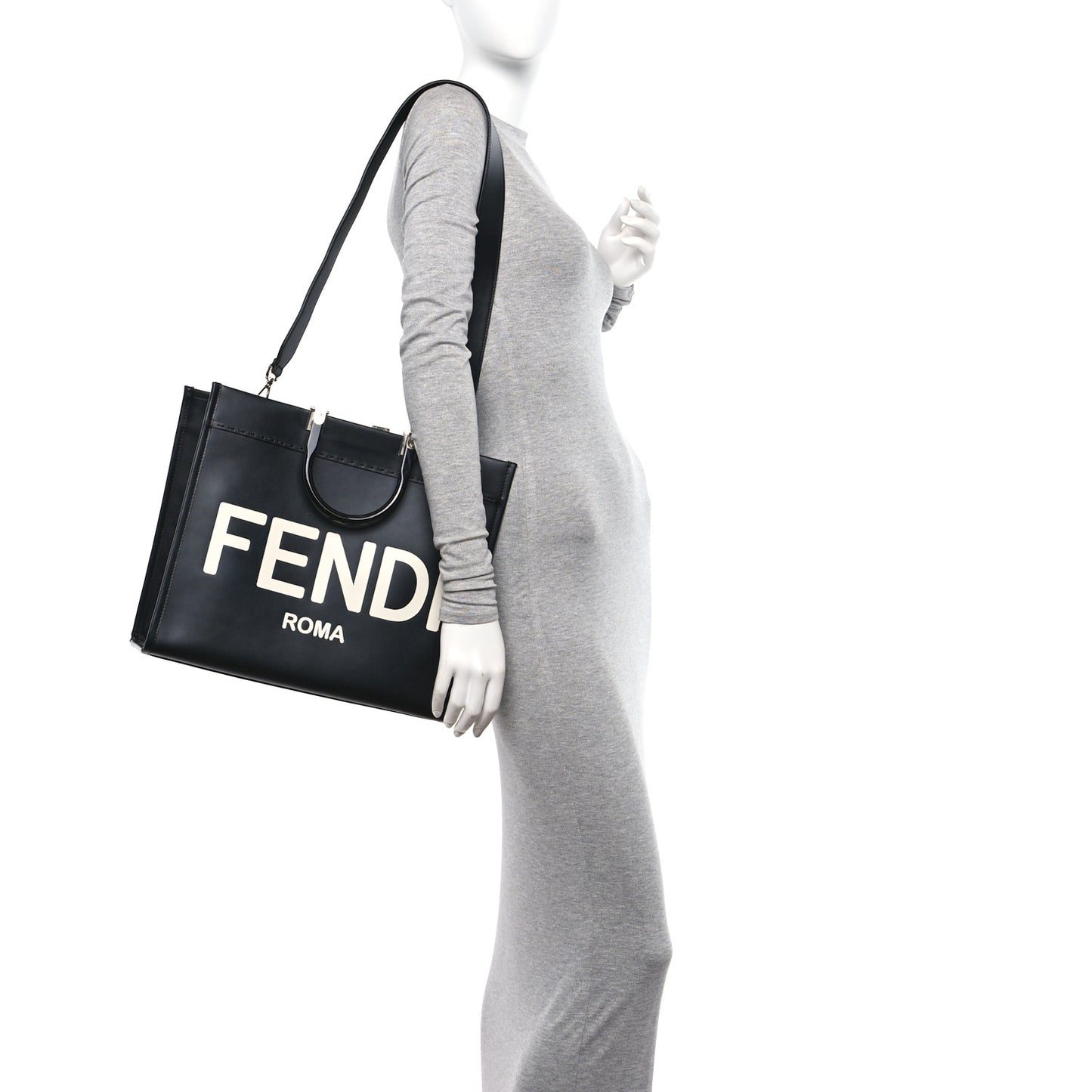 Vitello King Plexiglass Medium Fendi Sunshine Shopper Tote Black White