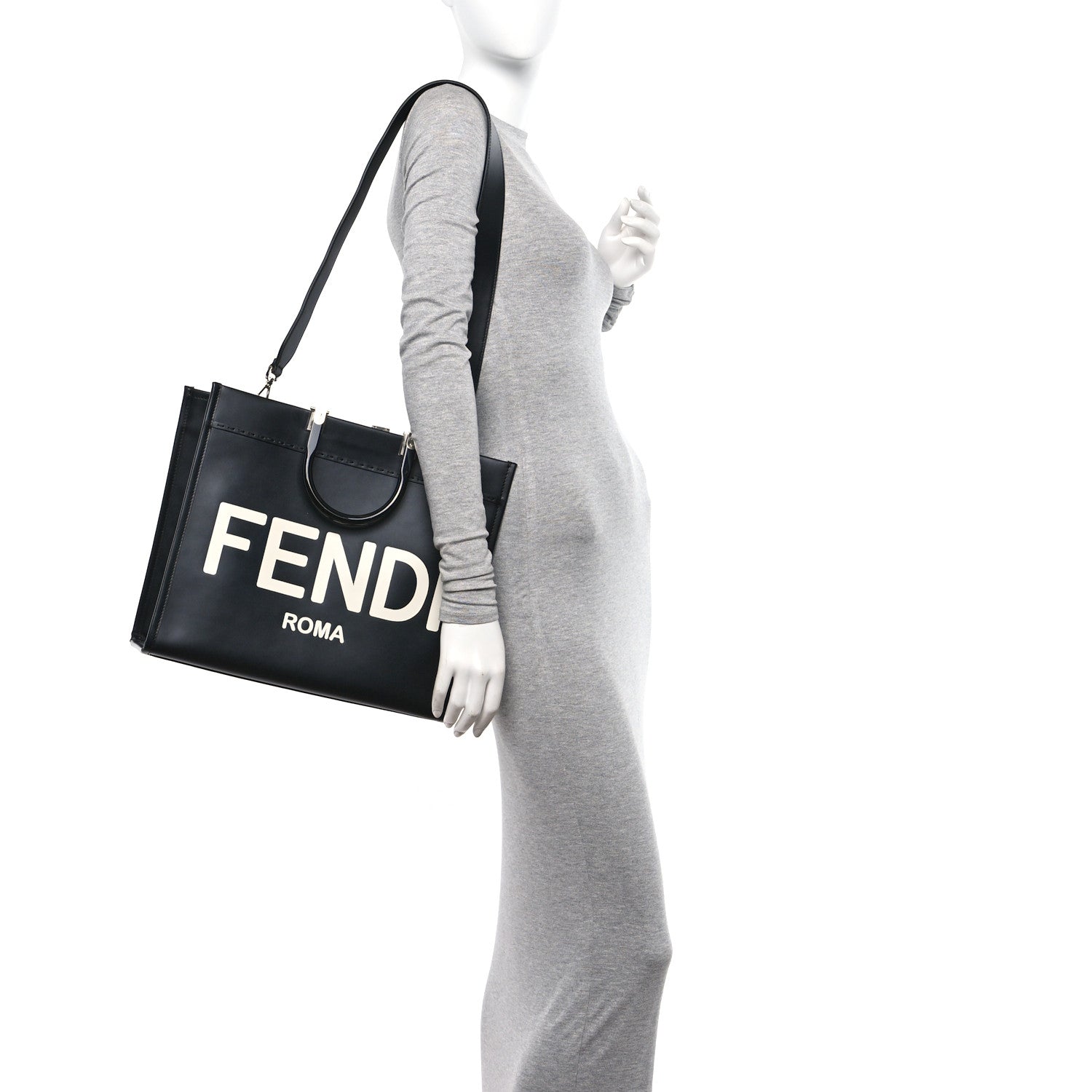 Fendi Vitello King Plexiglass Medium Fendi Sunshine Shopper Tote Black White 2 of 9