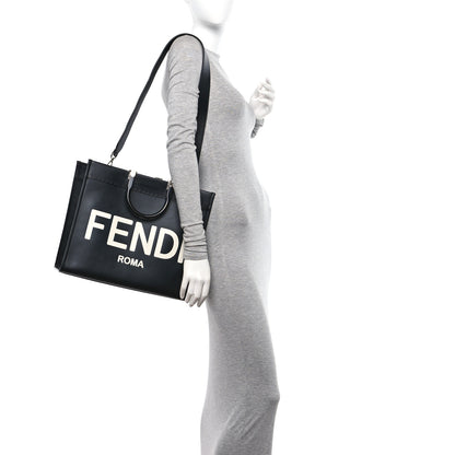 Fendi Vitello King Plexiglass Medium Fendi Sunshine Shopper Tote Black White 2 of 9