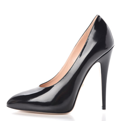 Gucci Polished Calfskin Removable Bee Elaisa Platform High Heel Pumps 37 Black 2 of 12