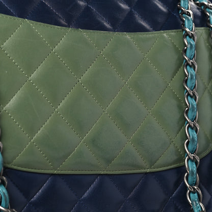Chanel Lambskin Quilted Tri-Color Jumbo Double Flap Navy Blue Green 4 of 13