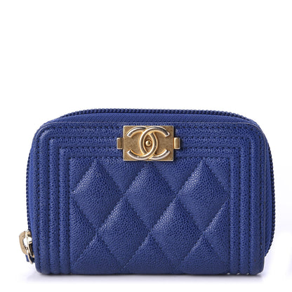 Chanel Caviar Quilted Boy Zip Around Coin Purse Wallet Dark Blue 1 of 9