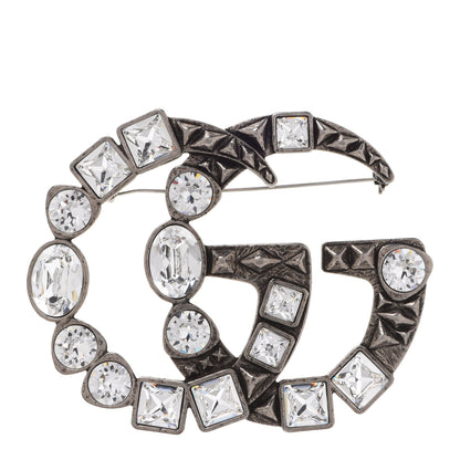 Gucci Metal Crystal Double G Brooch Silver 1 of 5