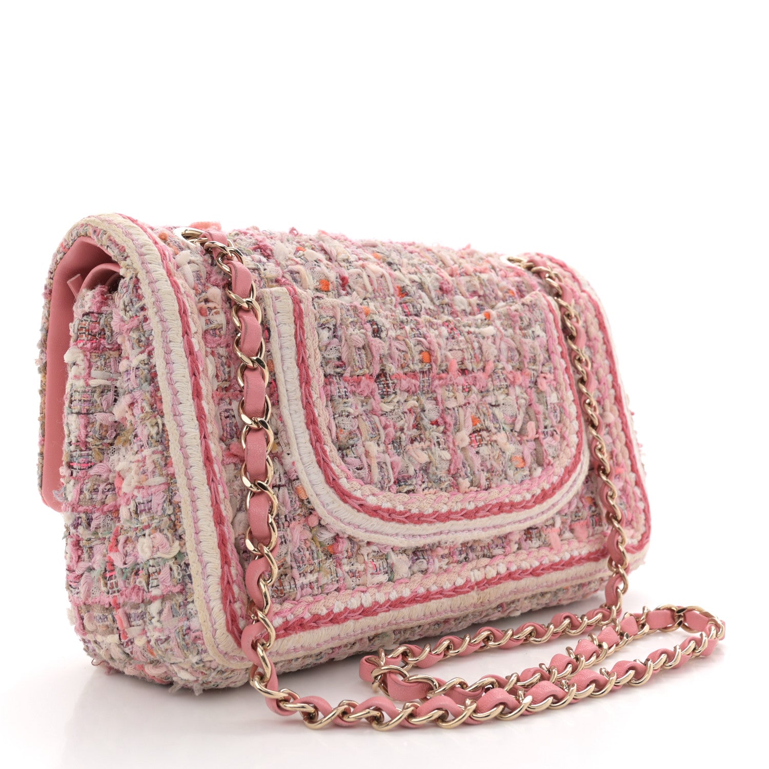 Chanel Tweed Braided Medium Flap Pink Beige Orange Ecru 2 of 12