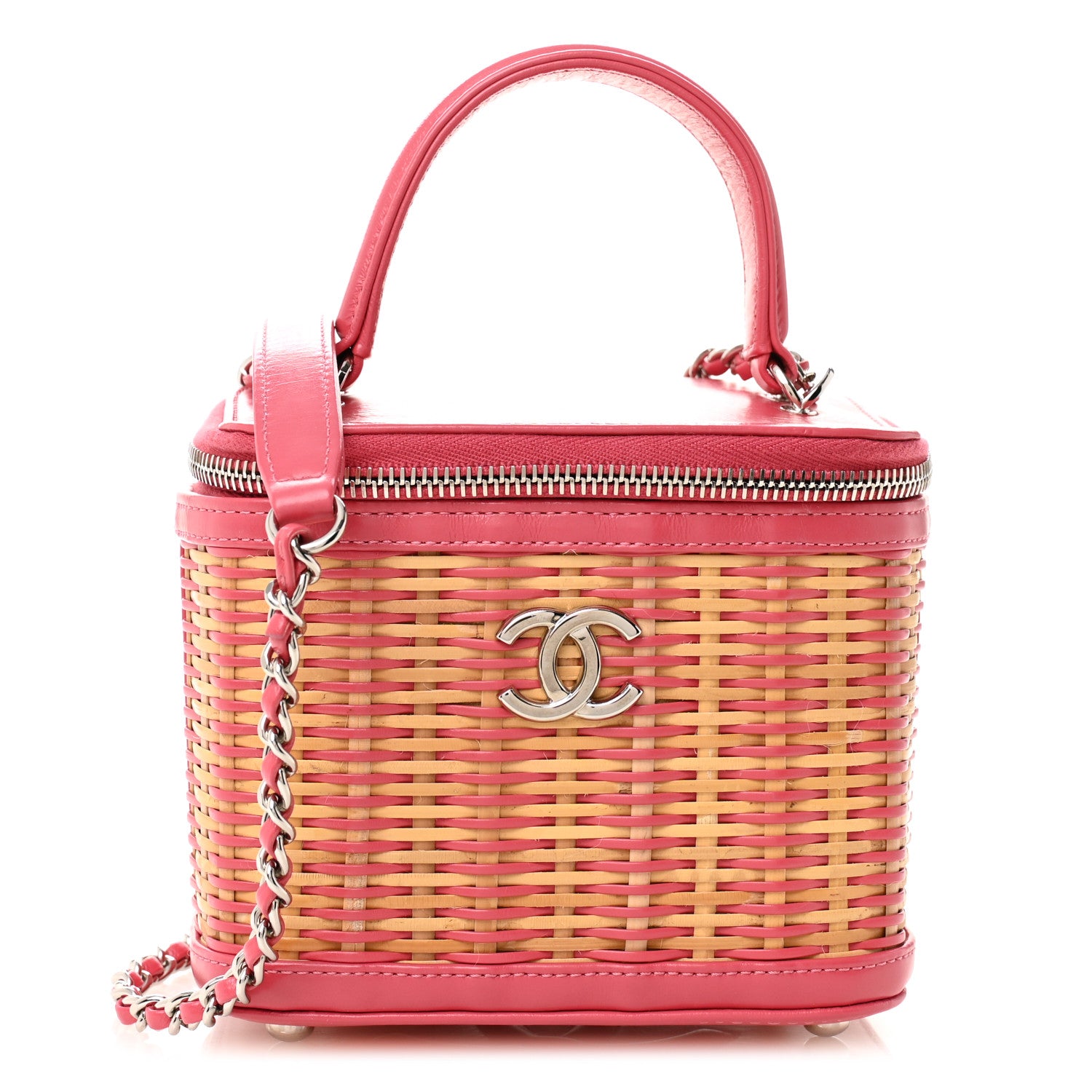 Chanel Calfskin Raffia Small Take Away Vanity Case Bag Pink Beige 1 of 10