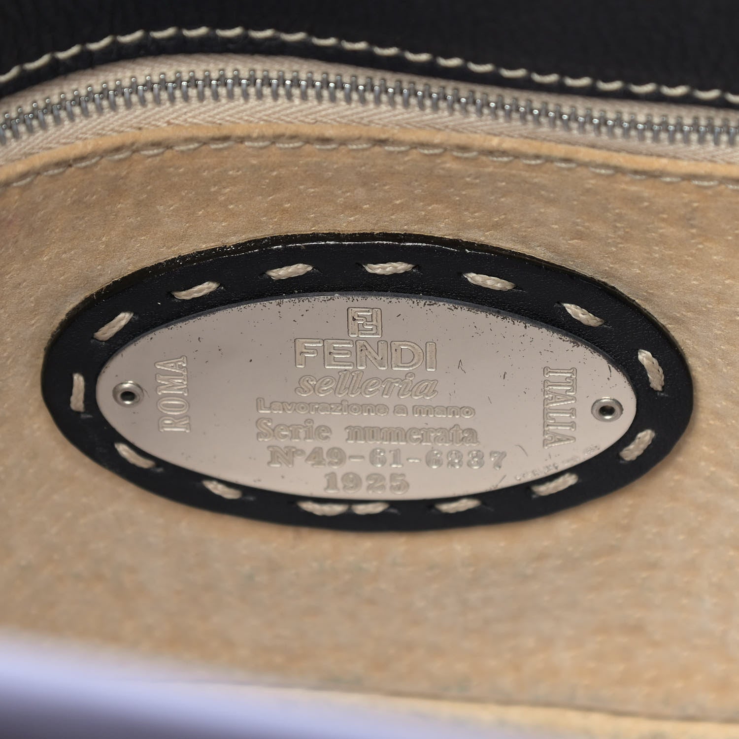 Fendi Calfskin Romano Selleria Baguette Black 5 of 16