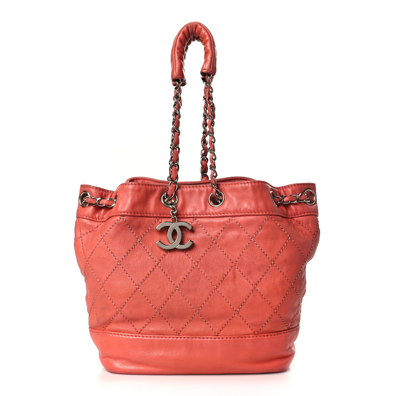 Chanel Lambskin Contrast Stitch Small Drawstring Tote Coral 1 of 9