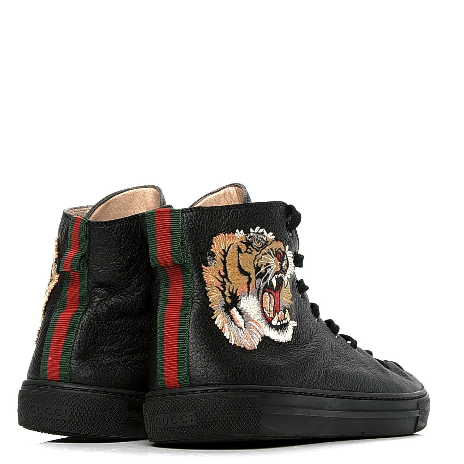 Gucci Calfskin Tiger Embroidered Mens High Top Sneakers 10.5 Black 3 of 6