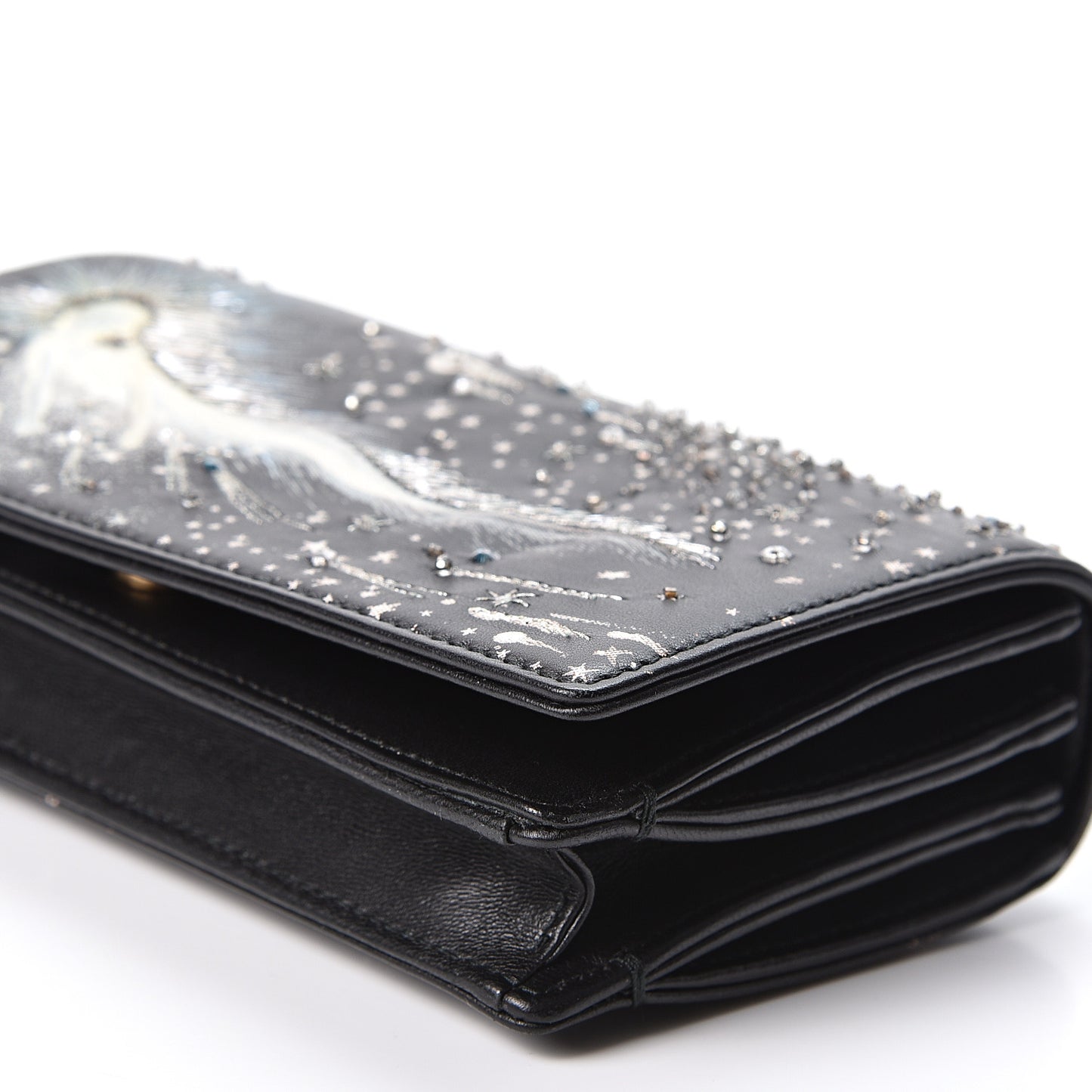 Lambskin Embroidered C'est I Feel Blue Clutch Black