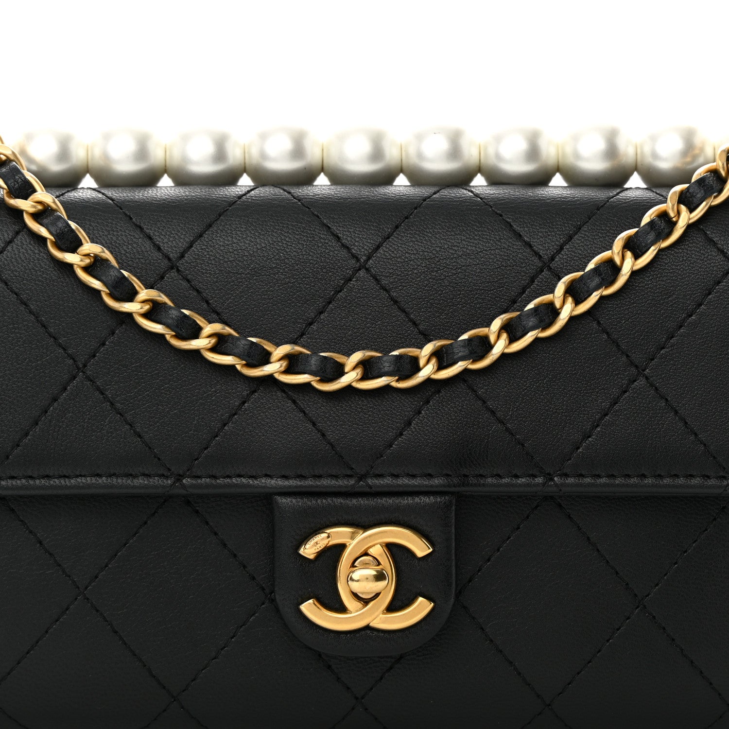 Chanel Lambskin Quilted Chic Pearls Clutch With Chain Black 9 of 14